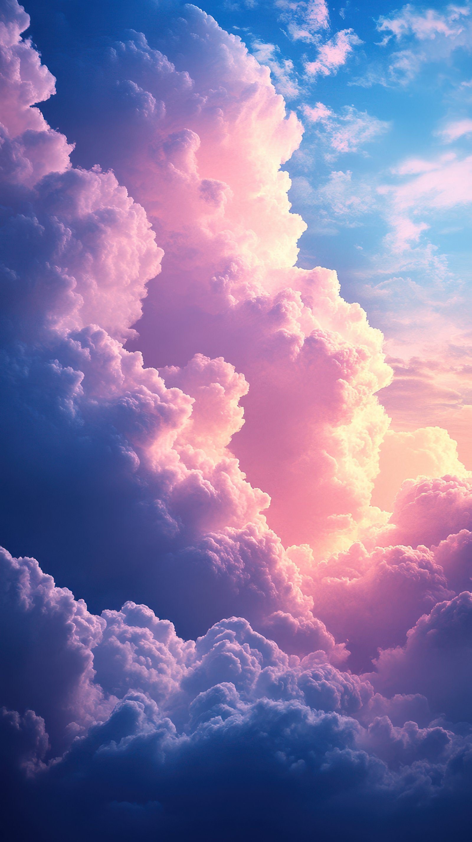 Colorful clouds illuminated by sunset light create a stunning sky view over serene landscape at dusk